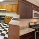 Left: the kitchen I moved out of. Right: the kitchen I moved into. Notice how many fewer cabinets there are in the new space?